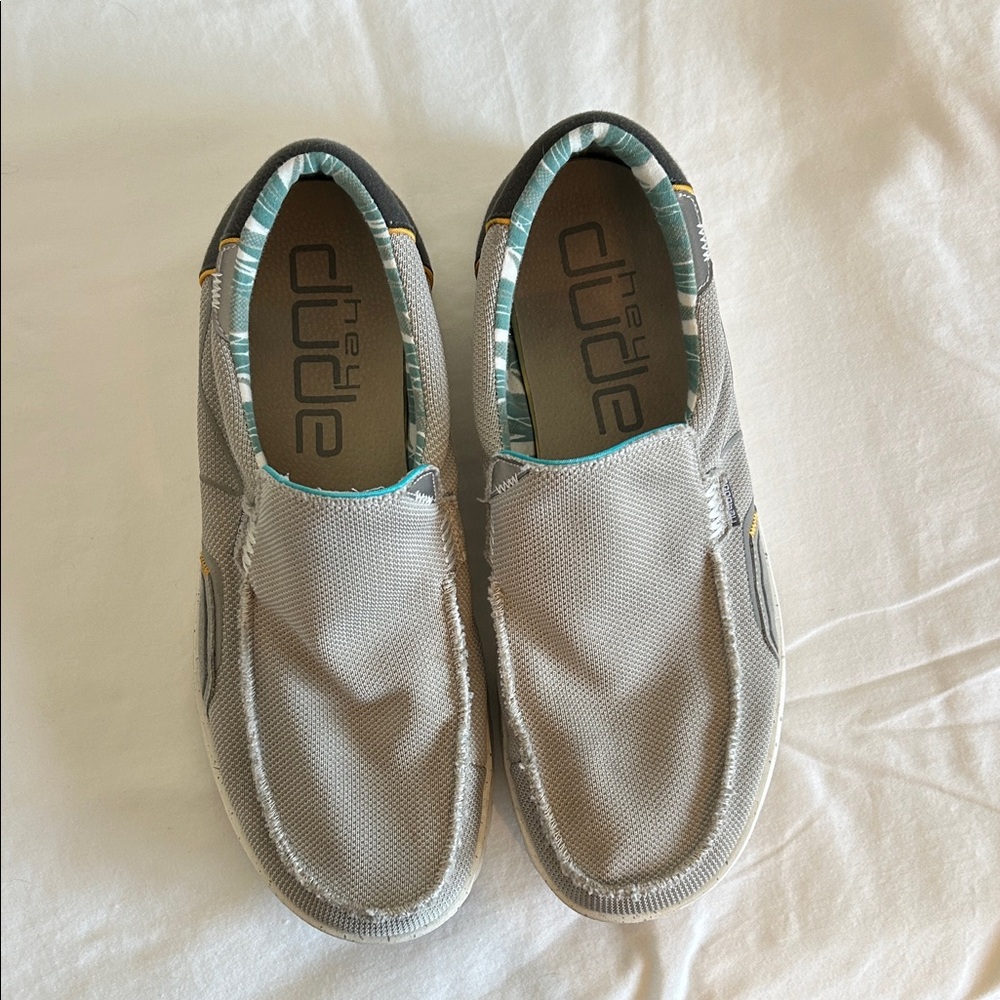 Hey Dude Gray Canvas Slip-Ons with Teal Accent